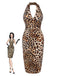 Brown 1960s Halter V-Neck Leopard Dress