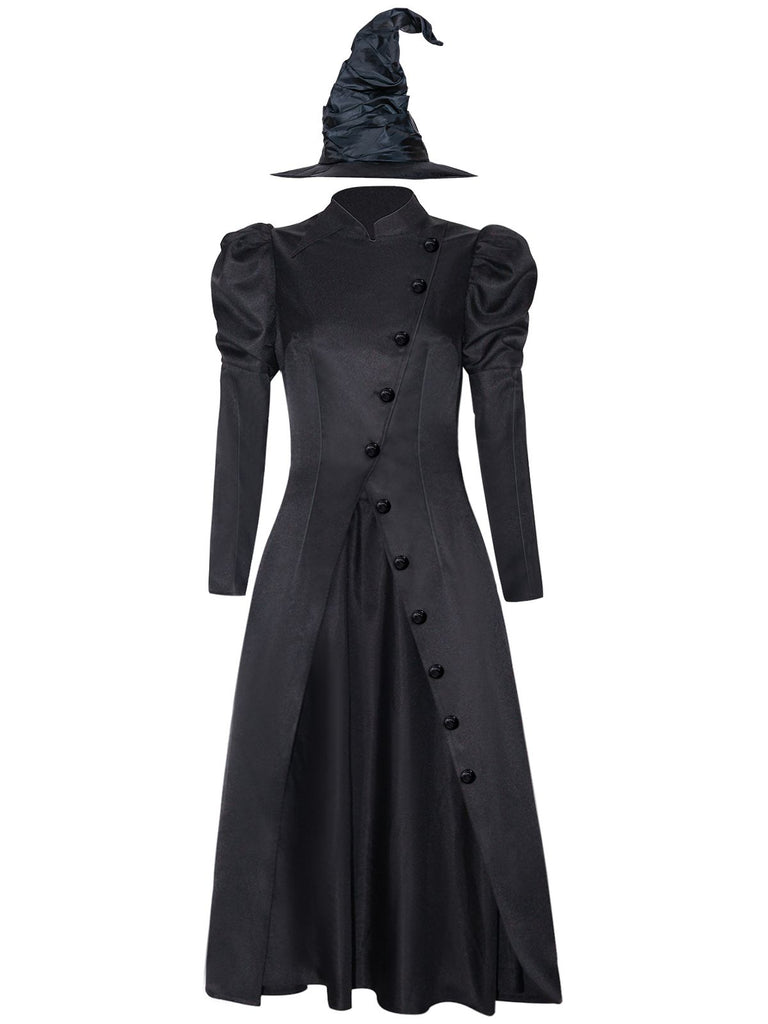 Black 1940s Wicked-Inspired Elphaba Witch Costume With Hat