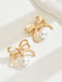 Gold Bowknot Pearl Alloy Drop Earrings