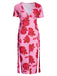 Pink 1960s V-Neck Floral Tie Split Dress