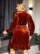[Plus Size] 1960s V-Neck Velvet Ruffle Hem Dress