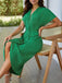 Green 1960s V-Neck Ripple Solid Dress