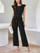 Black 1930s Solid Ruffle Sleeves Belted Jumpsuit