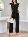 Black 1930s Solid Ruffle Sleeves Belted Jumpsuit