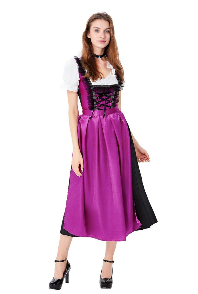 2PCS Purple 1950s Oktoberfest Puff Sleeves Dress with Apron