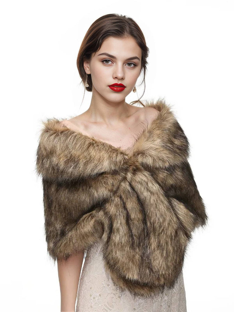 Vintage Brown Faux Fur Wraps Shawls