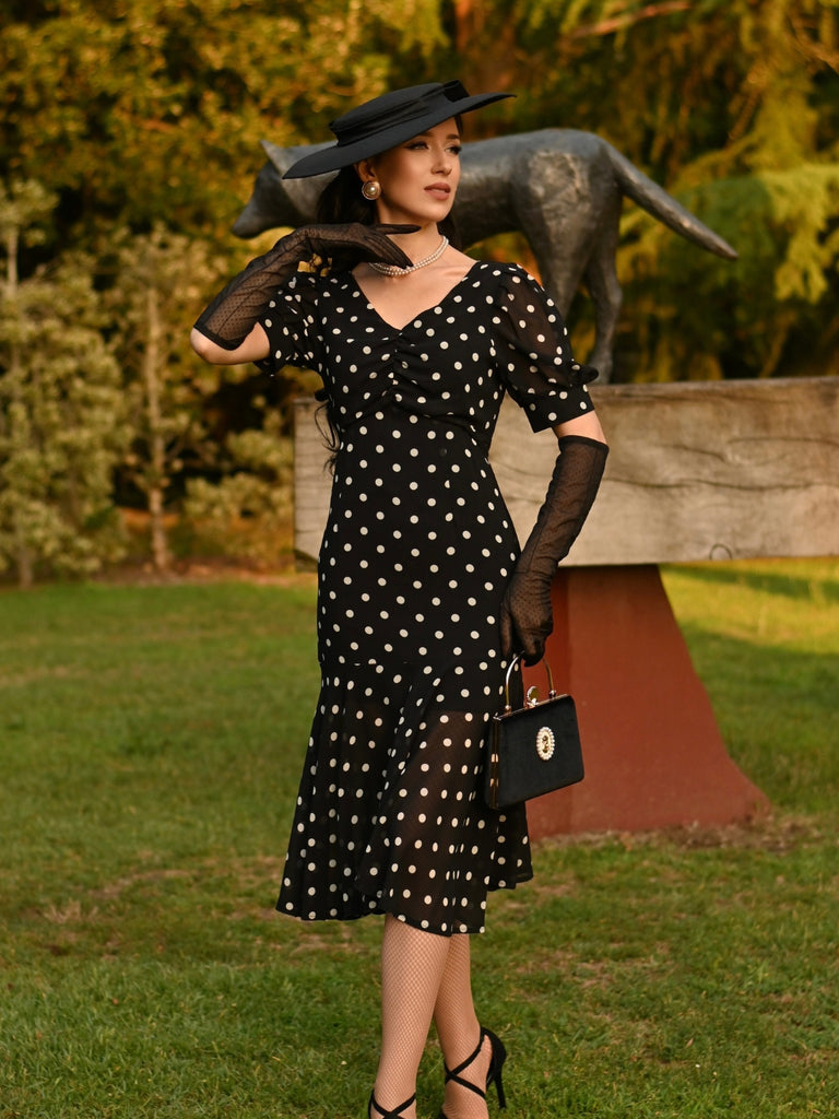 Black 1930s Polka Dot Mermaid Dress