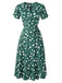 Green 1940s V-Neck Floral Dress