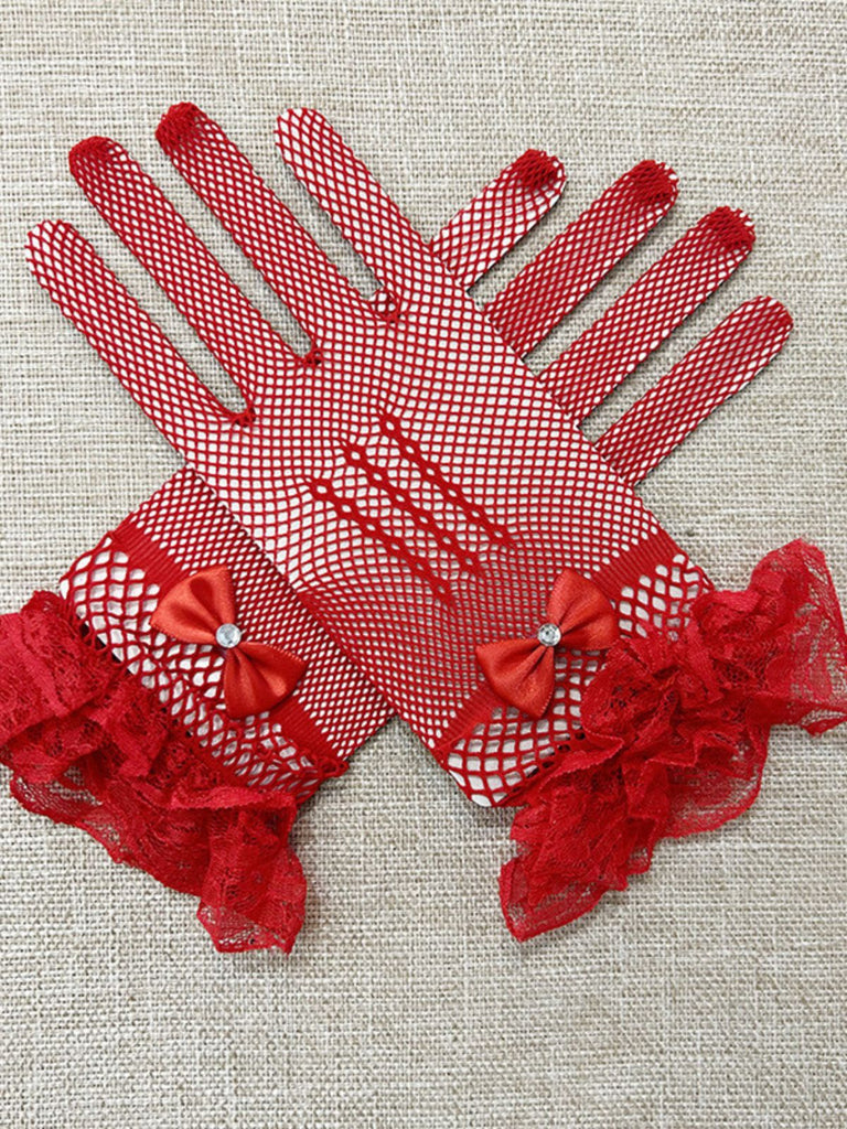 Vintage Solid Bow Lace Gloves