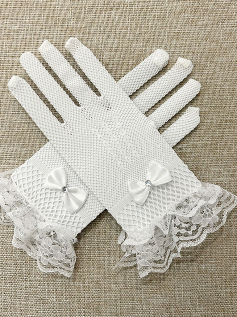 Vintage Solid Bow Lace Gloves