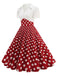 1950s Lapel Polka Dots Patchwork Swing Dress