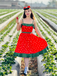 Red 1950s Strawberry Ruffle Belt Dress