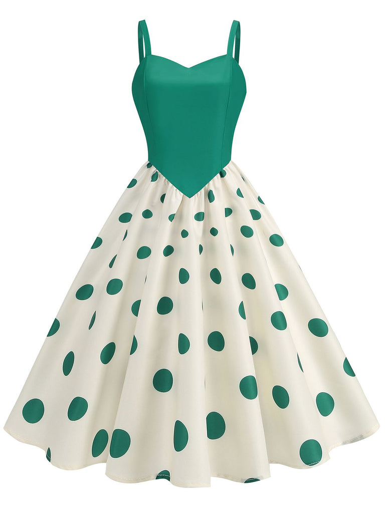 1950s Strap Patchwork Polka Dots Swing Dress