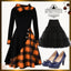 Orange 1950s Plaids Hooded Patchwork Dress