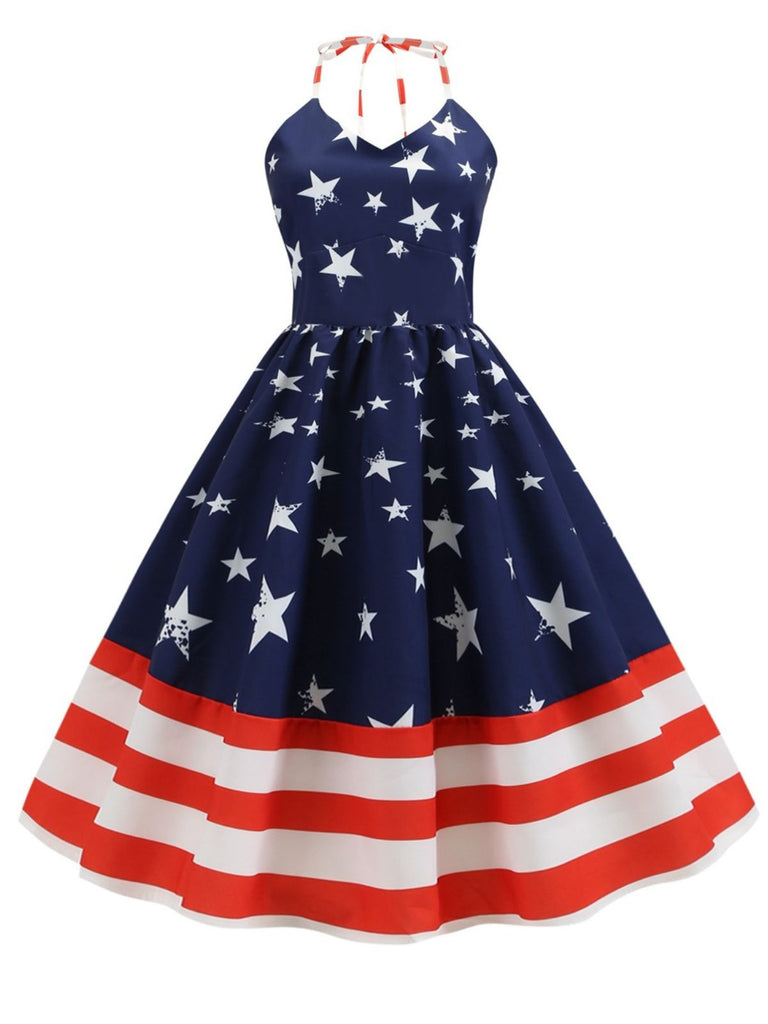 Blue 1950s Stars & Stripes Swing Dress