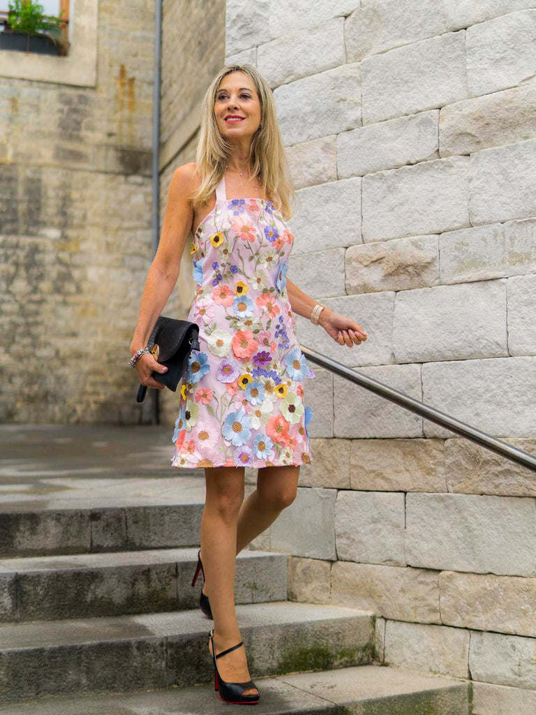 Pale Pink 1960s 3D Flower Mini Dress