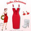 Red 1960s Spaghetti Strap Christmas Plush Lace Dress