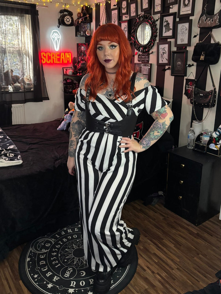 1960s Off-Shoulder Wide Stripe Jumpsuit