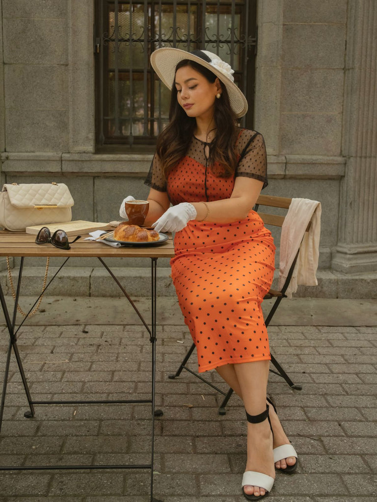 Orange 1960s Illusion Bodycon Dress