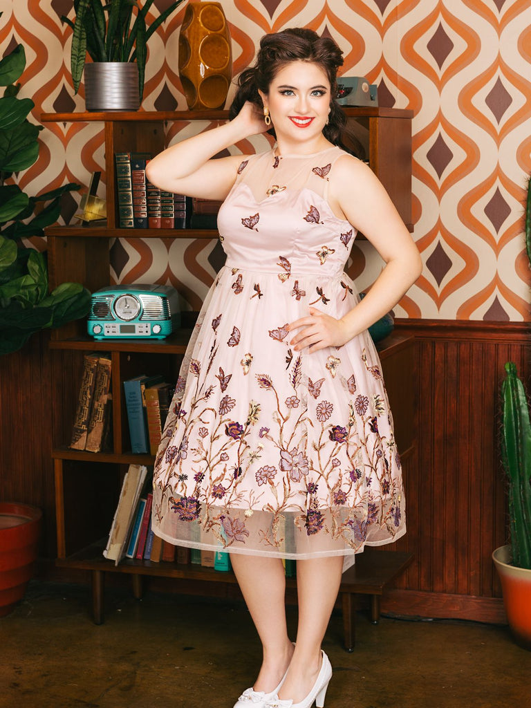 Purple 1950s Butterfly Lace Swing Dress