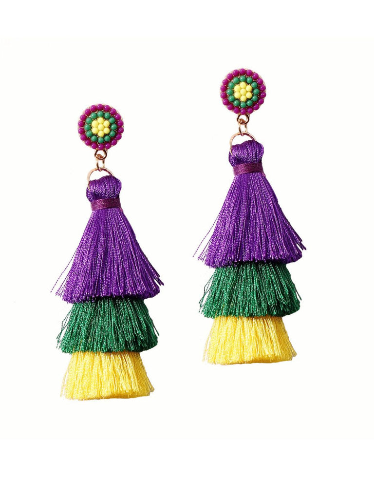 Carnival Three Colors Layered Tassel Earrings