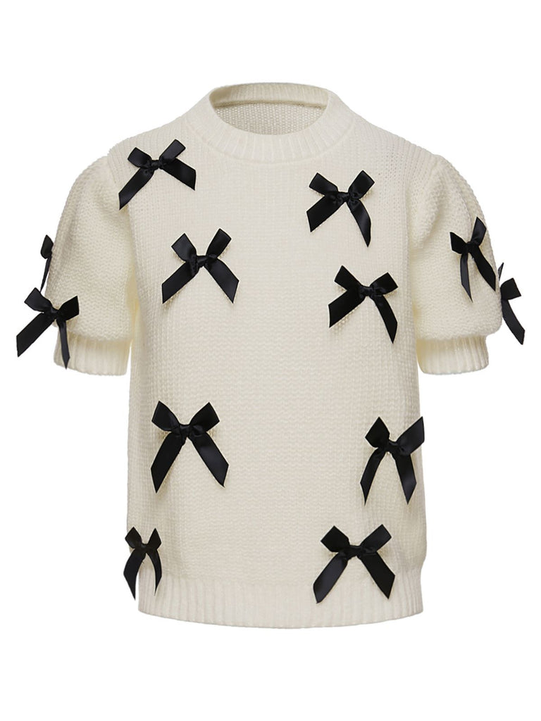 White 1940s 3D Bow Knitted Sweaters