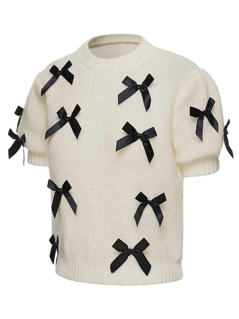 White 1940s 3D Bow Knitted Sweaters