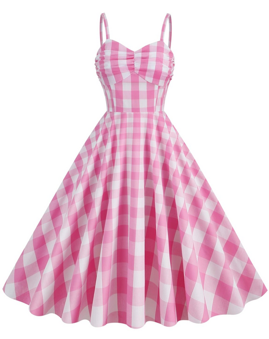 1950s Plaid Strap Swing Dress