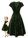 Green 1940s Deep V-Neck Pearl Velvet Dress