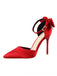 Pointed Toe Bow Strap Satin High Heels Shoes