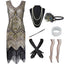 [US Warehouse] Champagne 1920s Sequined Flapper Dress & 6PCS Acccessories