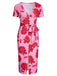 Pink 1960s V-Neck Floral Tie Split Dress