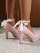 Retro Solid Color Pearl Strap Bow High Heels