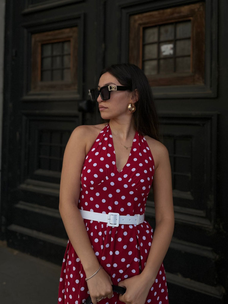 Red 1950s Polka Dot Halter Dress