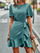 Green 1980s Round Neck Solid Ruffles Mermaid Dress