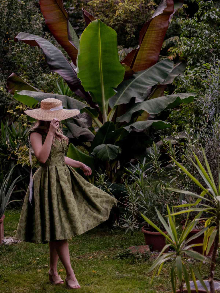 Green 1950s Off-Shoulder Vintage Dress