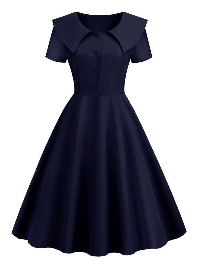 1950s Solid Lapel Swing Dress