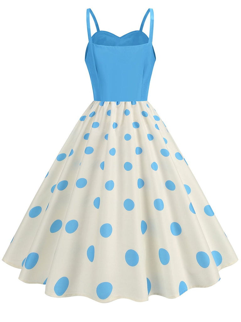 1950s Strap Patchwork Polka Dots Swing Dress