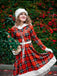 Red 1950s Plaid Lace-up Hooded Dress