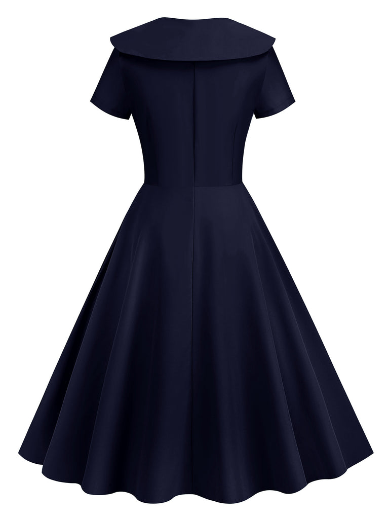 1950s Solid Lapel Swing Dress