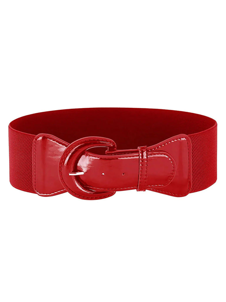 Patent Leather Elastic Buckle Vintage Belt