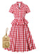 Red 1950s Pure Cotton Gingham Plaids Belted Dress
