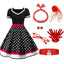 1950s Polka Dot Belted Patchwork Dress With Accessories Set