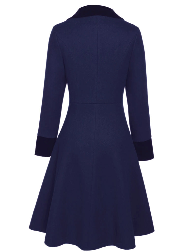 Blue 1940s Solid Button Coat