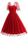 1950s Puff Sleeve Valentine Heart Mesh Dress