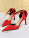 Pointed Toe Bow Strap Satin High Heels Shoes