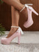 Retro Solid Color Pearl Strap Bow High Heels