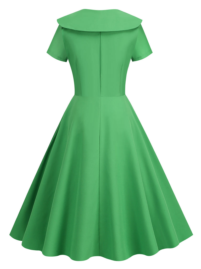 1950s Solid Lapel Swing Dress