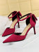 Pointed Toe Bow Strap Satin High Heels Shoes