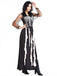 Black 1930s Halloween Skeleton Ruffles Dress With Veil